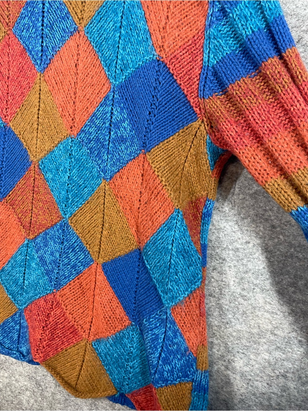 Vintage Spanner Colorblock Wool Blend Argyle Knit Sweater Knit XL Relaxed Fit - Picture 14 of 16